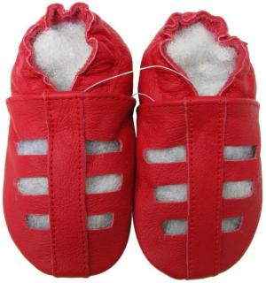 Kožené capáčky s koženou podrážkou červené sandále CAROZOO Velikost capáčků: 0-6 měsíců
