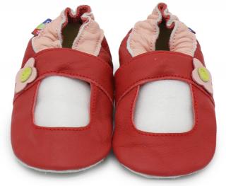 Kožené capáčky s koženou podrážkou červené sandálky CAROZOO Velikost capáčků: 0-6 měsíců