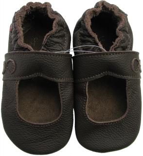 Kožené capáčky s koženou podrážkou hnědé sandálky CAROZOO Velikost capáčků: 0-6 měsíců