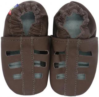 Kožené capáčky s koženou podrážkou jednobarevné hnědé sandále CAROZOO Velikost capáčků: 12-18 měsíců