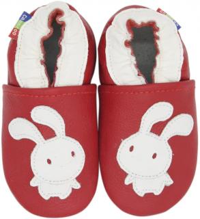 Kožené capáčky s koženou podrážkou králíček na červené CAROZOO Velikost capáčků: 6-12 měsíců