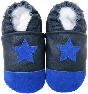 Kožené capáčky s koženou podrážkou modrá hvězda CAROZOO Velikost capáčků: 18-24 měsíců