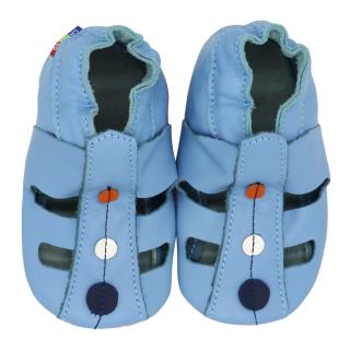 Kožené capáčky s koženou podrážkou modré sandále CAROZOO Velikost capáčků: 2-3 roky
