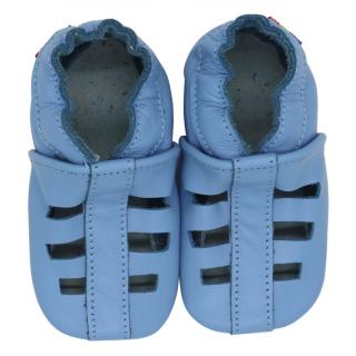 Kožené capáčky s koženou podrážkou modré sandálky CAROZOO Velikost capáčků: 0-6 měsíců