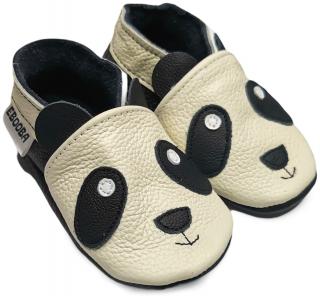 Kožené capáčky s koženou podrážkou panda EBOOBA Velikost capáčků: 3-4 roky