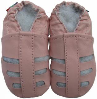 Kožené capáčky s koženou podrážkou růžové sandále CAROZOO Velikost capáčků: 12-18 měsíců