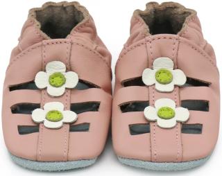 Kožené capáčky s koženou podrážkou růžové sandálky s květinami CAROZOO Velikost capáčků: 0-6 měsíců