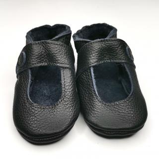 Kožené capáčky s koženou podrážkou sandále černé EBOOBA Velikost capáčků: 12-18 měsíců