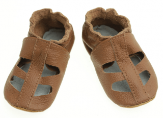 Kožené capáčky s koženou podrážkou sandálky hnědé EVTODI Velikost capáčků: 18-24 měsíců