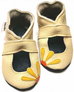 Kožené capáčky s koženou podrážkou sandálky s květinou EBOOBA Velikost capáčků: 12-18 měsíců