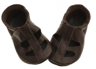 Kožené capáčky s koženou podrážkou sandálky tmavě hnědé EVTODI Velikost capáčků: 18-24 měsíců