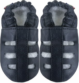 Kožené capáčky s koženou podrážkou tmavě modré sandále CAROZOO Velikost capáčků: 0-6 měsíců