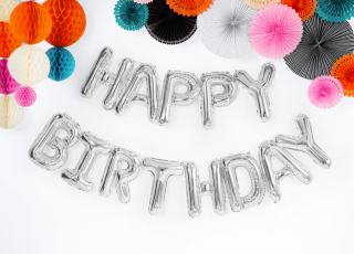 Happy Birthday stříbrné fóliové balónky FB6M-018 - Partydeco