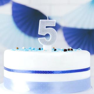 Pět stříbrná dortová svíčka SCU3-5-018B - Partydeco