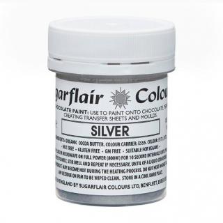 Stříbrná třpytivá barva na kreslení na  čokoládu Sugarflair - Sugarflair Colours, Anglie