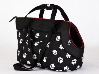 Taška pro psa cestovní - černá a packy VELIKOST: R2 - d 43 x š 25 x v 27 cm