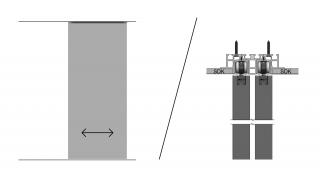 Dvoukolejnicový posuv do stropu skrytý PREMIUM - podhled z obou stran - ELOX šířka průchodu/ délka kolejnice: 100/ 210 cm, typ kotvení: do stropu