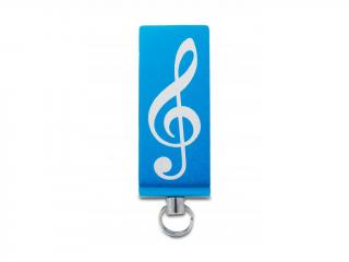 USB Flash disk mini - 32 GB s gravírovaným houslovým klíčem, kov modrý