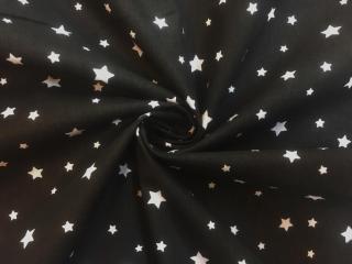 Bavlněné plátno bílé rozházené hvězdičky na černé