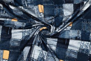 Bavlněný úplet jeans patchwork