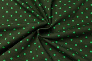Bavlněný úplet zelený puntíček na khaki