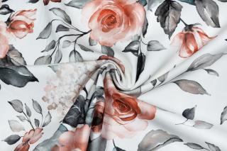 Dekorační bavlněná tkanina růže a hortenzie