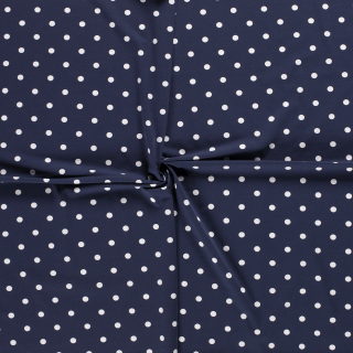 Jednolící bavlněný úplet puntíky bílé na tmavě modré