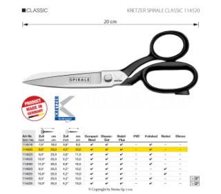Krejčovské nůžky Kretzer Spirale Classic, délka 20 cm