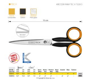 Nůžky s mikrozoubky Kretzer Finny Tec X, délka 15 cm