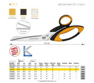 Nůžky s mikrozoubky Kretzer Finny Tec X, délka 25 cm