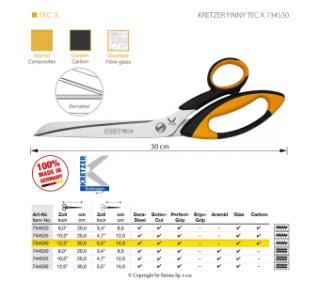 Nůžky s mikrozoubky Kretzer Finny Tec X, délka 30 cm