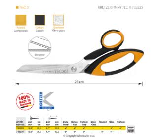 Nůžky s mikrozoubky pro obtížné materiály Kretzer Finny Tec X, délka 25 cm