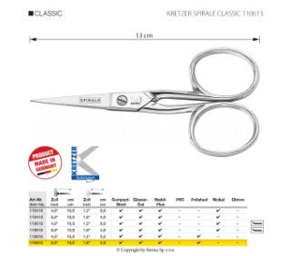 Nůžky vyšívací Kretzer Spirale Classic, délka 13 cm