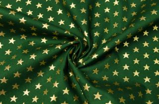 Popelín zlaté hvězdy na zelené