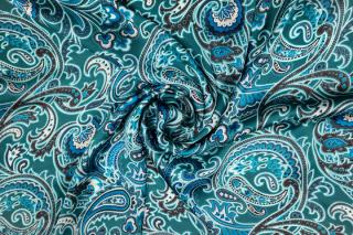 Umělé hedvábí / Silky Armani  zeleno tyrkysový kašmírový vzor