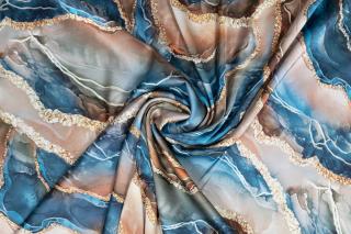 Umělé hedvábí / Silky modrý mramorový vzor