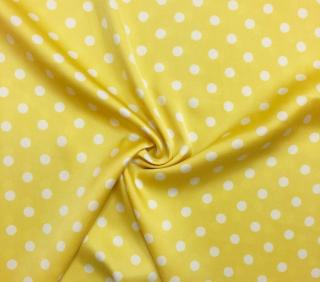 Umělé hedvábí / Silky puntík bílý 1 cm na žluté