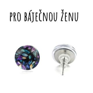 Barevné listy tmavé skleněné náušnice pecky 10 mm