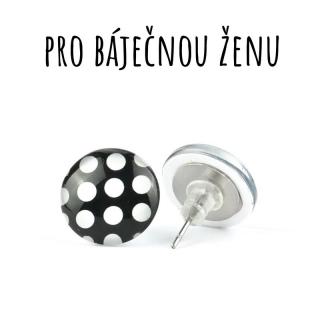 Černobílé puntíky skleněné náušnice pecky 10 mm