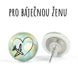 Cestování v srdci skleněné náušnice pecky 12 mm