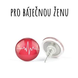 EKG křivka náušnice skleněné pecky červené 12 mm