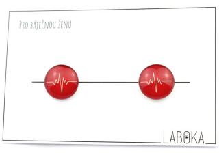 EKG křivka náušnice skleněné pecky červené 14 mm