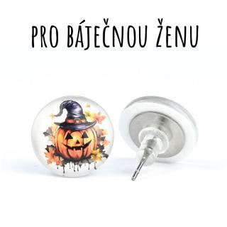 Halloweenská dýně skleněné náušnice pecky 10 mm