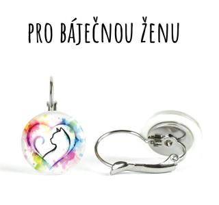 Kočka v srdci náušnice VISACÍ 14 mm