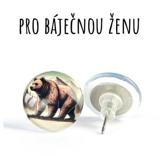 Medvěd grizzly skleněné náušnice pecky 12 mm