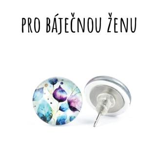 Modré a fialové listy skleněné náušnice pecky 12 mm
