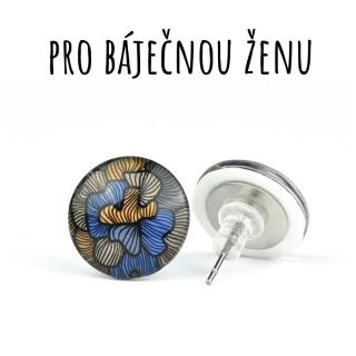 Modré listy skleněné náušnice pecky 10 mm