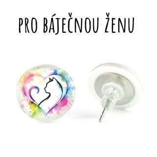 Pes v srdci  skleněné náušnice pecky 14 mm
