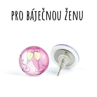 Prosecco skleněné náušnice pecky 12 mm