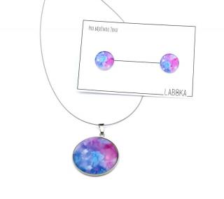 Set barevný dým - náušnice + náhrdelník přívěšek 25 mm + 12 mm náušnice